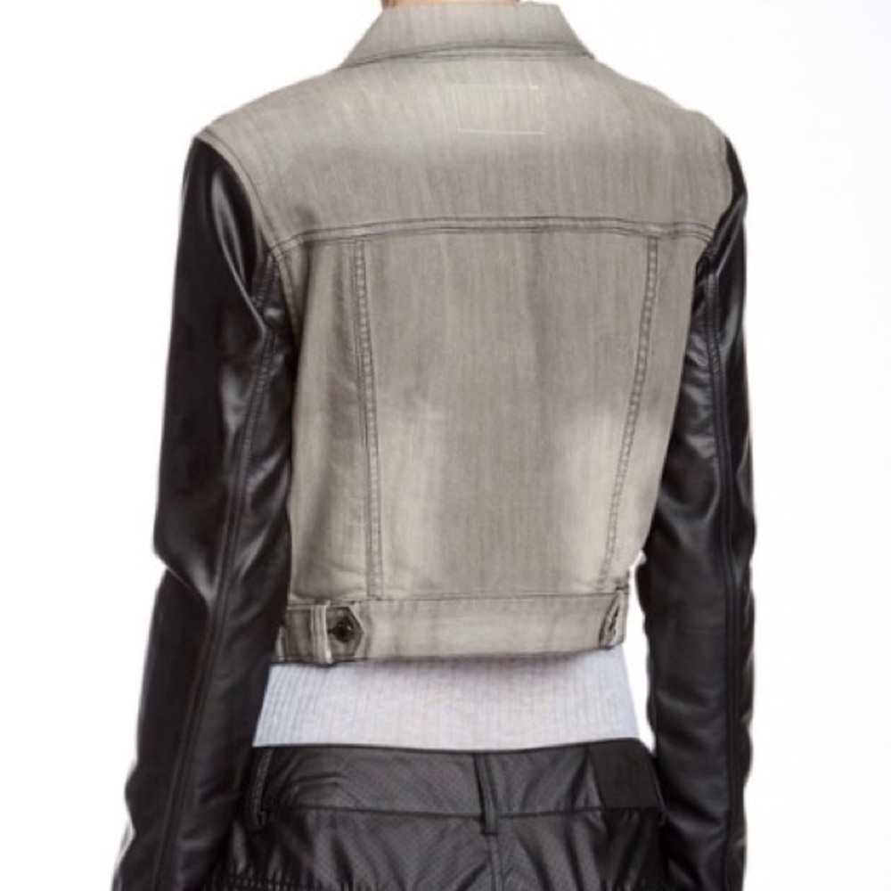 BCBGGeneration Cropped Denim Jacket Faux Leather - Picture 2 of 6